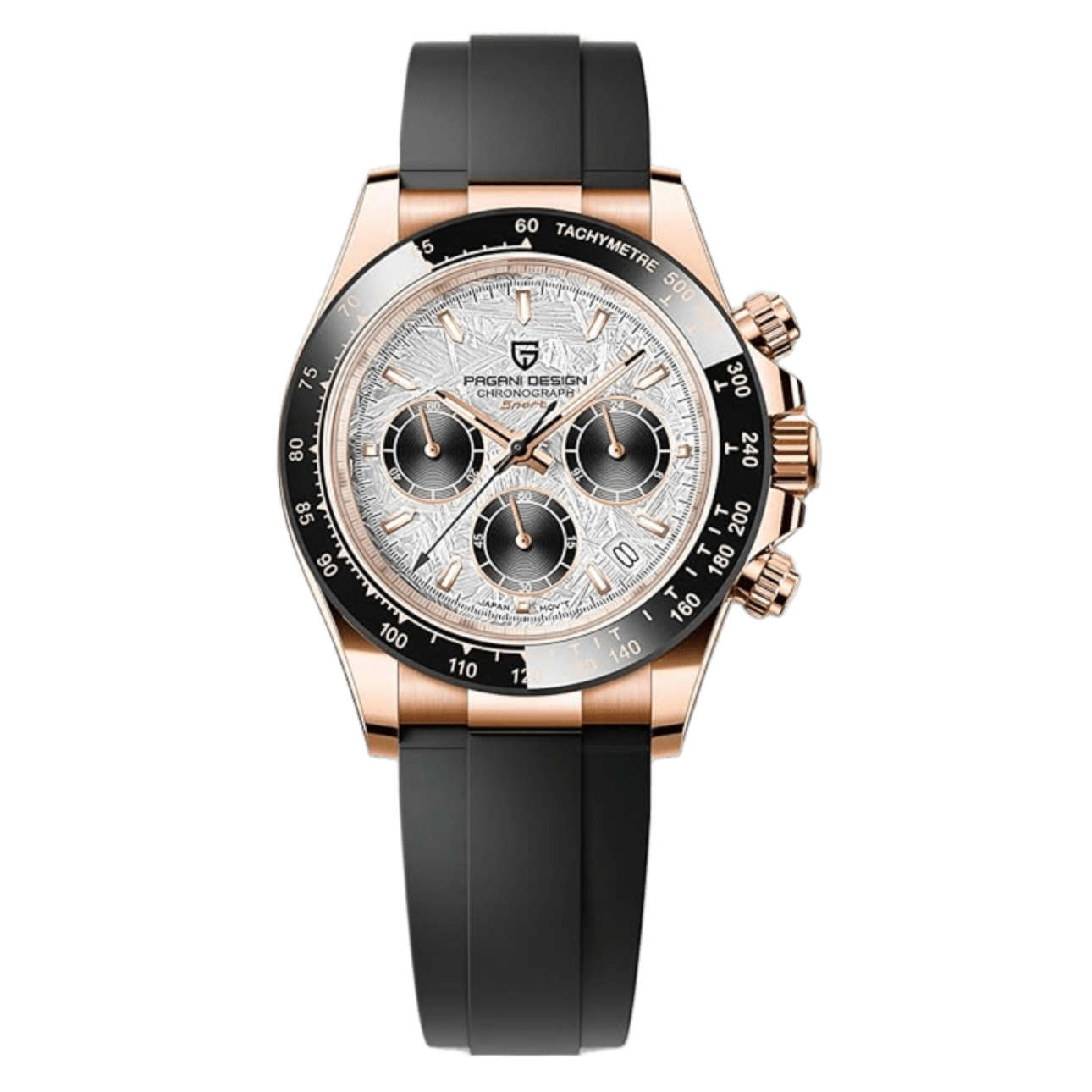 PD Daytona Seiko VK63 – Rose Gold Meteorite Dial Rubber Strap