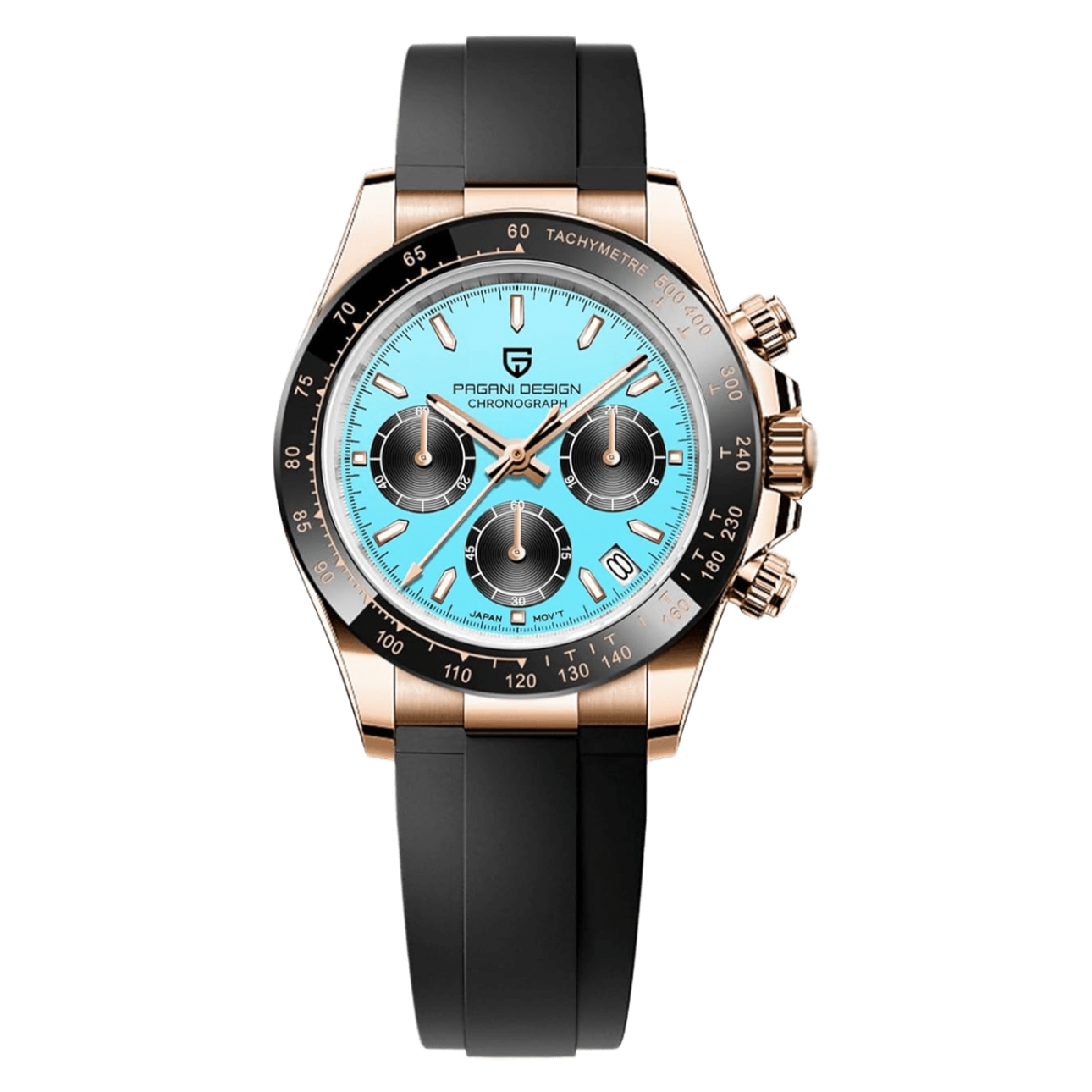 PD Daytona Seiko VK63 – Rose Gold "Tiffany" Blue Dial Rubber Strap