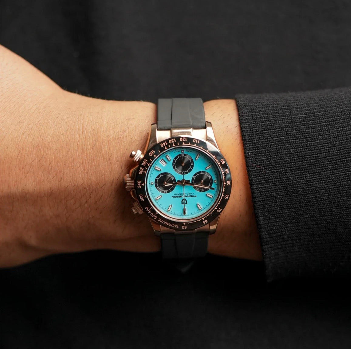 PD Daytona Seiko VK63 – Rose Gold "Tiffany" Blue Dial Rubber Strap
